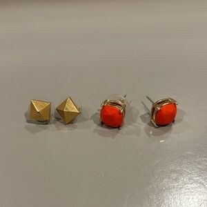 Gold and Orange Stud Earrings Set
